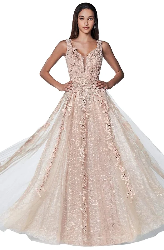 Massive Deals Cinderella Divine - Plunging Illusion Side Lace A-Line Gown CD4091