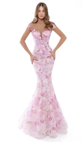 Bargain Blast Tarik Ediz - Floral Lace Cap Sleeve Mermaid Gown With Train 50493 - 1 pc Yellow In Size 6 Available