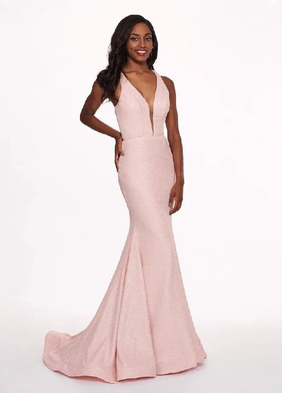 Best Deals Rachel Allan - 6472 V-Neck Fitted Crinckled Foil Jersey Evening Gown