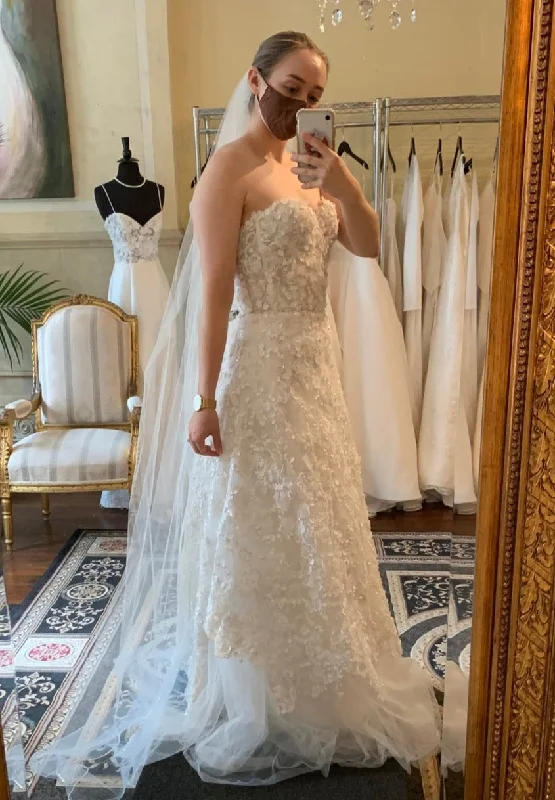 Closeout Sale Anais Anette Strapless Sweetheart gown with Sparkly 3D Flowers