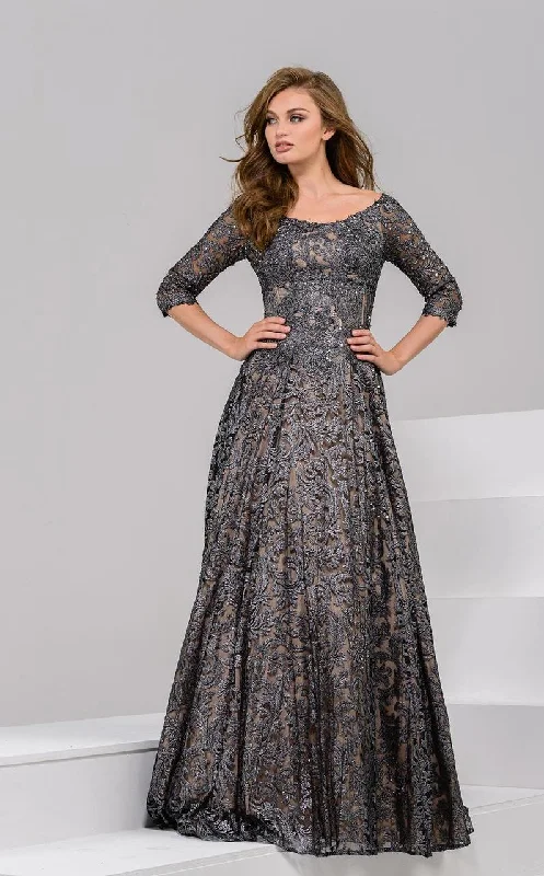 Amazing Deals Jovani Scoop Quarter Length Sleeves A Line Gown 37938 - 1 pc Grey In Size 12 Available