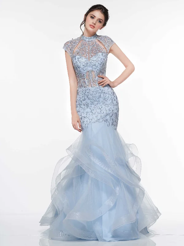 Year-End Sale Glow by Colors - Embroidered Illusion High Neck Trumpet Dress G842