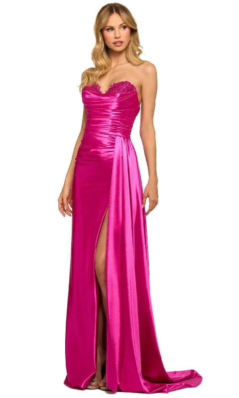 Inventory Reduction Sherri Hill 55230 - Ruched Evening Gown with Slit
