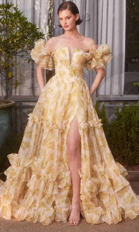 Low Prices Andrea and Leo A1430 - Deep V-Neck Floral Printed Prom Gown