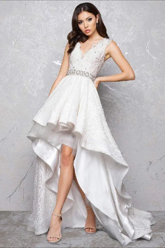Savings Galore Mac Duggal 48470D Beaded Lace V-neck High-Low Dress