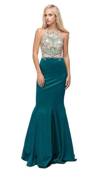 The Best Prices Dancing Queen - Teardrop Back Cutout Beaded Ornate Prom Dress 9706 - 1 pc Hunter Green In Size XL Available