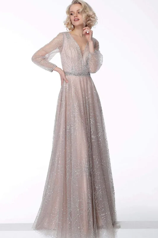YEAR-End Sale Jovani - Sheer Glittered V-Neck A-Line Dress 65658SC