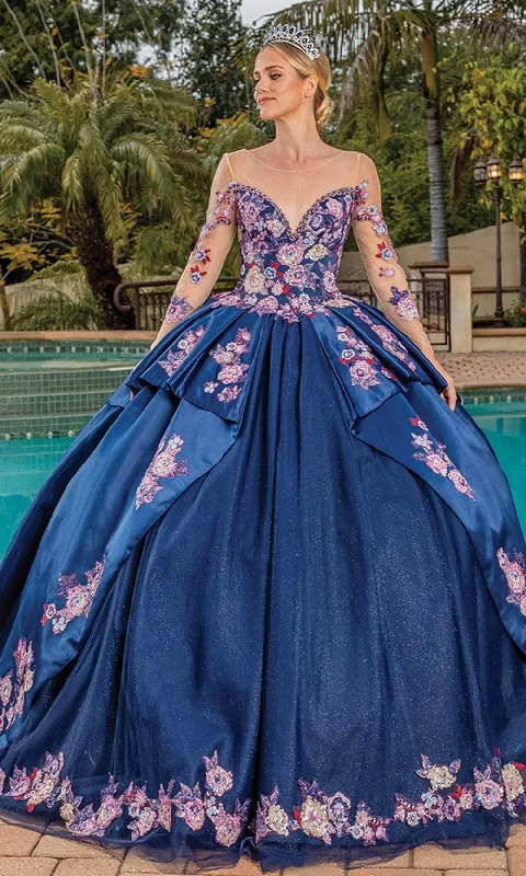 Best Deals Dancing Queen 1816 - Long Sleeve Floral Ballgown