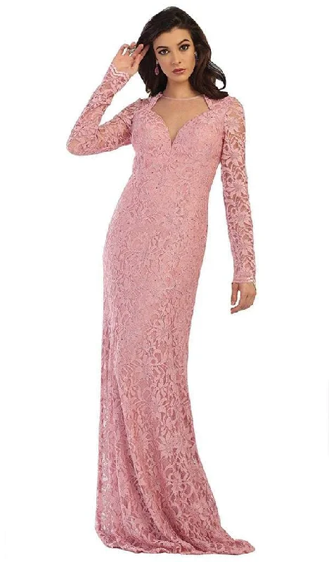 Fantastic Deals May Queen - Embellished Long Sleeves Sheath Dress MQ1451 - 1 pc Burgundy In Size 4 Available