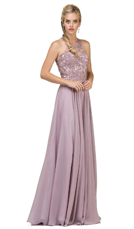 Limited Time Discount Dancing Queen - Beaded Lace Halter A-Line Gown With Open Back 2017 - 1 pc Mocha In Size S Available