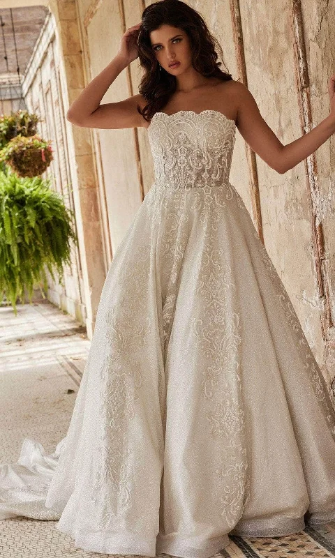 Extra Discounts Jovani Bridal JB24563 - Scalloped Neck Strapless Bridal Gown