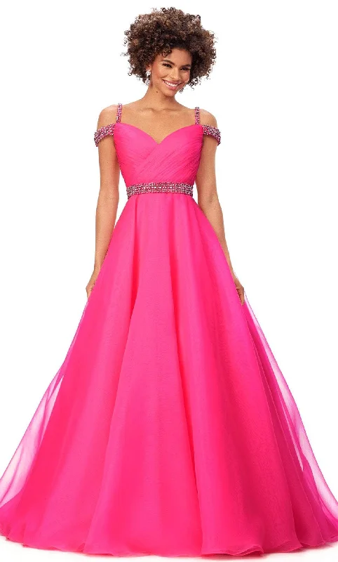 New Markdowns Ashley Lauren 11221 - Cold Shoulder Beaded Belt Ballgown