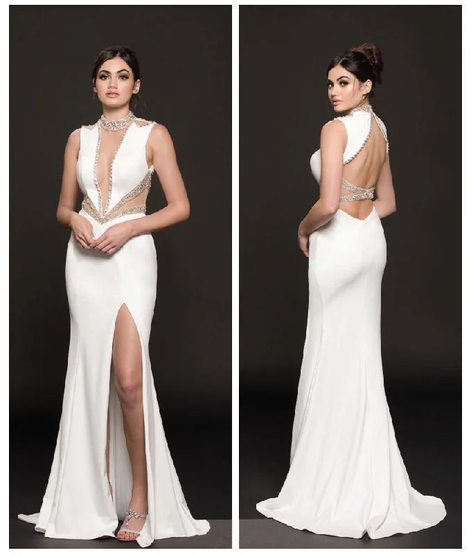 Year-End Sale Colors Dress Bedazzled Illusion High Sheath Sexy Dress 1816