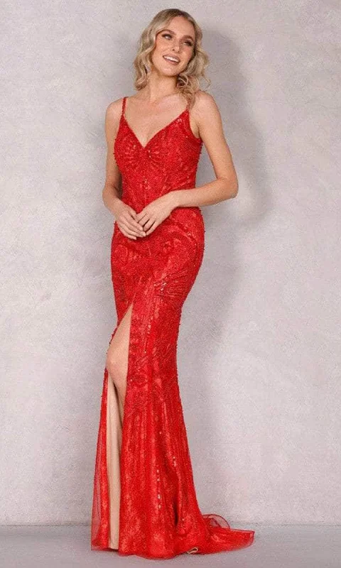 Markdown Madness Terani Couture 2111GL5056 - Beaded Deep V-Neck Evening Gown