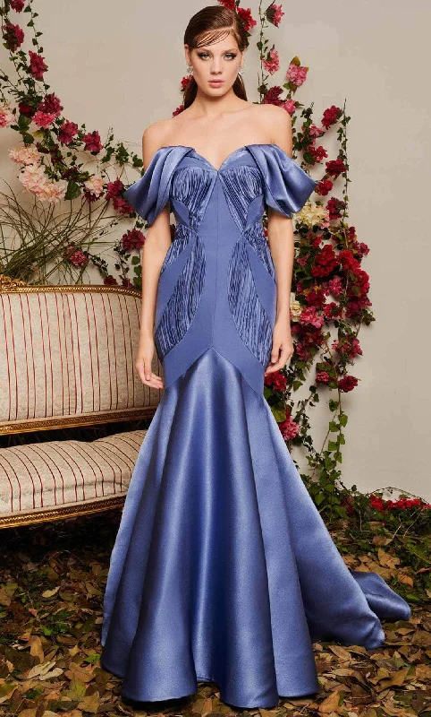 Today Only MNM COUTURE N0493 - Off Shoulder Satin-Crepe Gown