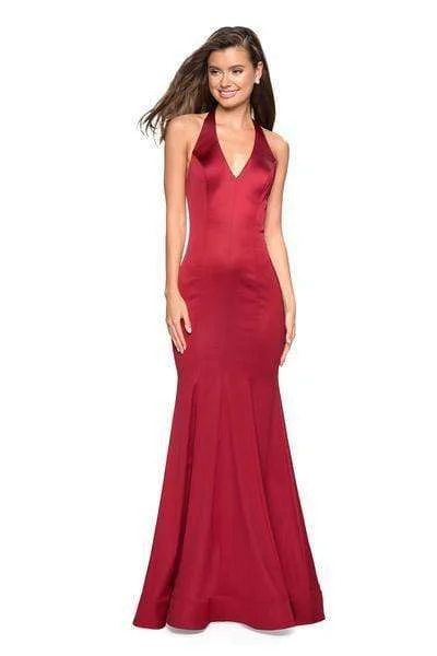 Take Advantage La Femme - Plunging Halter Trumpet Evening Dress 27653SC - 2 pcs Red In Size 6 and 8 Available Take Advantage La Femme - Plunging Halter Trumpet Evening Dress 27653SC - 2 pcs Red In Size 6 and 8 Available