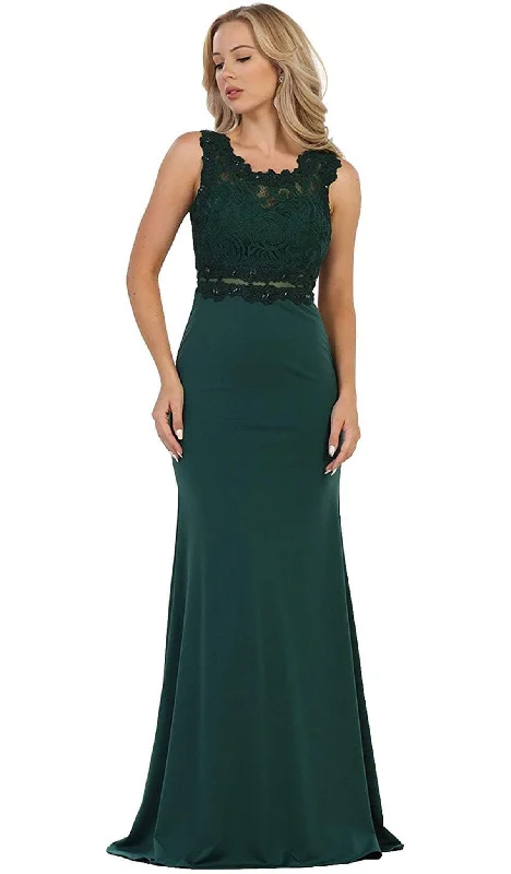 Stock Clearance May Queen - Lace Bodice Illusion Paneled Sheath Evening Gown