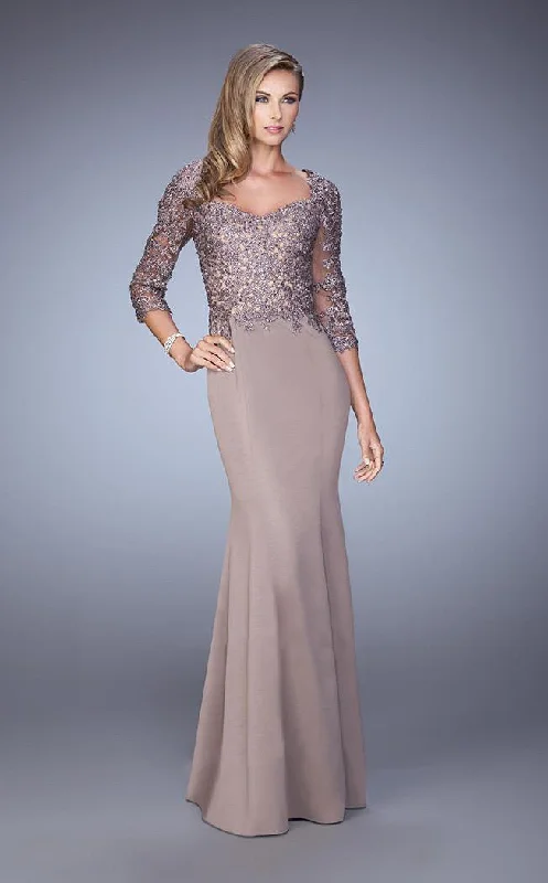 Sale Event La Femme - 21673  Lace Appliqued Quarter Length Sleeves Dress