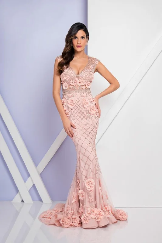 Limited Time Terani Couture - 1722GL4488 Beaded Floral Applique Evening Dress