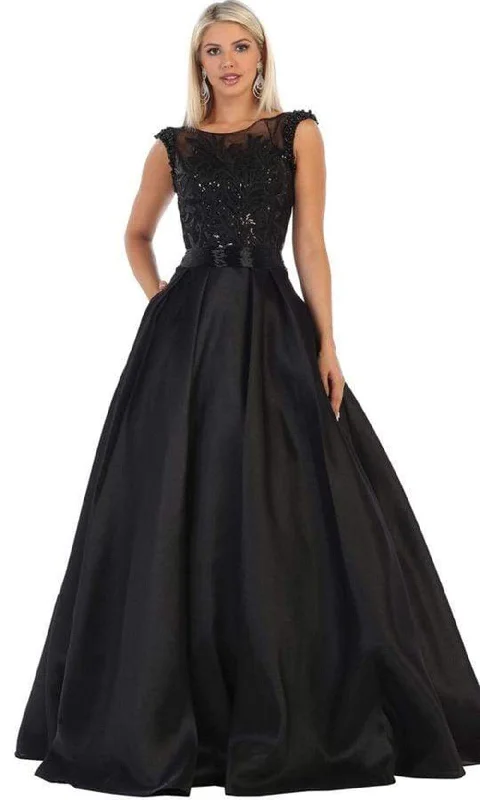 Discount Deals May Queen - Illusion Bateau Sequin Embroidered Ballgown RQ7706