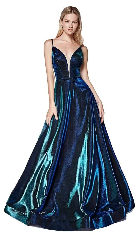 Seasonal Sale Cinderella Divine - CJ506 Metallic Iridescent Sleeveless Plunging Sweetheart Gown
