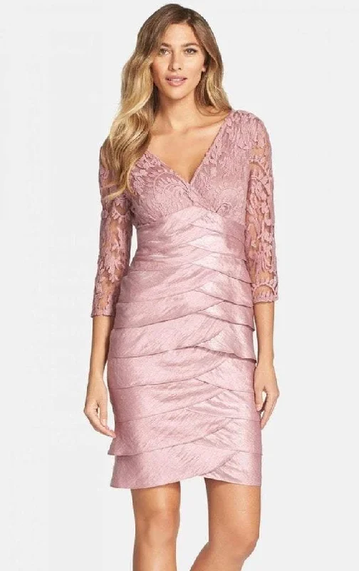 Clearance Event Adrianna Papell 12245620 V-Neck Lace Bodice Tiered Sheath Mini Dress - 1 Pc. Ash Rose in Size 6 Available Clearance Event Adrianna Papell 12245620 V-Neck Lace Bodice Tiered Sheath Mini Dress - 1 Pc. Ash Rose in Size 6 Available