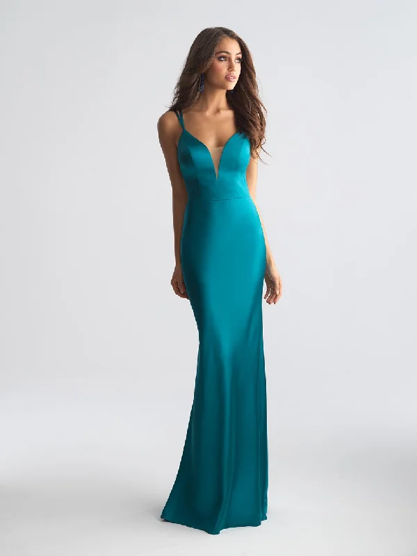 The Best Prices Madison James - Deep V-neck Stretch Satin Sheath Dress 18-723 - 2 pcs Teal In Size 6 and 8 Available The Best Prices Madison James - Deep V-neck Stretch Satin Sheath Dress 18-723 - 2 pcs Teal In Size 6 and 8 Available