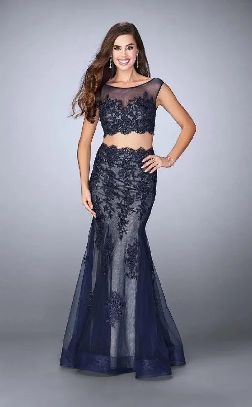 Shop and Save La Femme - 23461 Two-Piece Intricately Embroidered Illusion Long Evening Gown