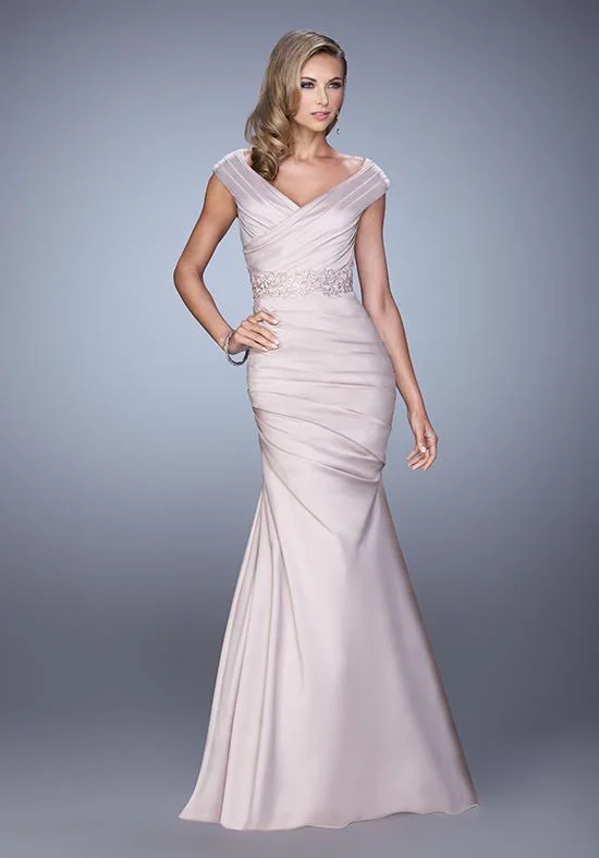 Inventory Reduction La Femme Ruched Off-Shoulder/V-neck Mermaid Evening Gown 21664 Inventory Reduction La Femme Ruched Off-Shoulder/V-neck Mermaid Evening Gown 21664