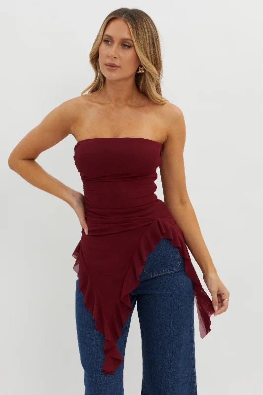 Overstock After Party Ruffle Trim Top Sangria