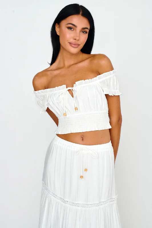 Online Specials Canyon Cove Puff Sleeve Crop Top White