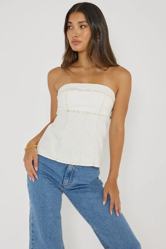 Shop and Save Cathlin Contrast Stitching Strapless Top White