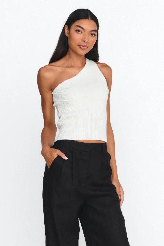 Must-Have Deals Channy One-Shoulder Ribbed Top White
