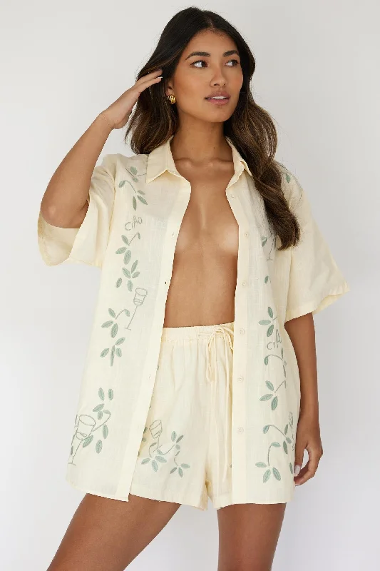 Savings Bonanza Ciao Ciao Embroidered Button-Up Shirt Butter