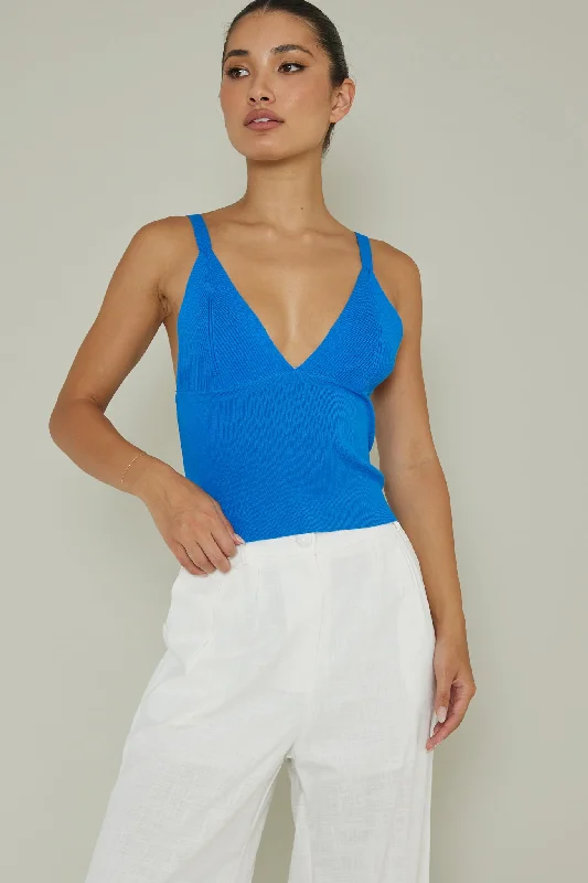 Epic Deals City V-Neck Knit Top Blue
