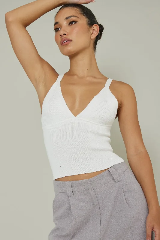 Clearance Sale City V-Neck Knit Top White