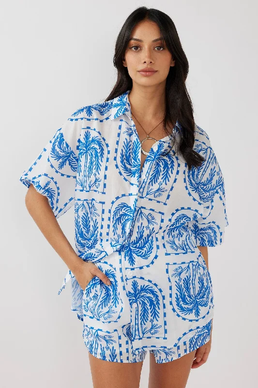 Daily Specials Cora Button-Up Shirt Print Blue White