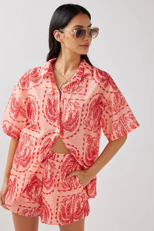 Massive Deals Cora Button-Up Shirt Print Red Salmon
