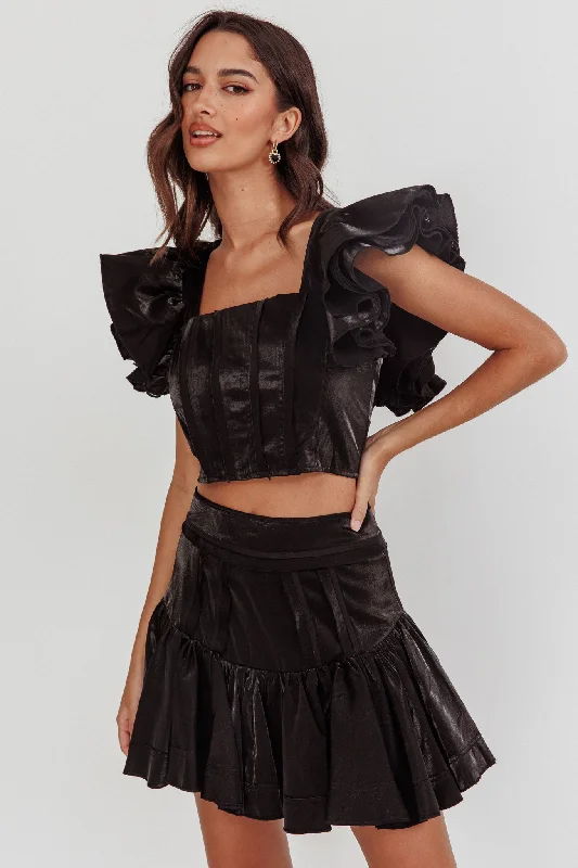 Discount Days Debutante Ruffle Sleeve Crop Top Black