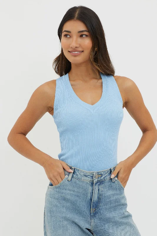 Early Access D'Lila V-Neck Ribbed Knit Top Baby Blue