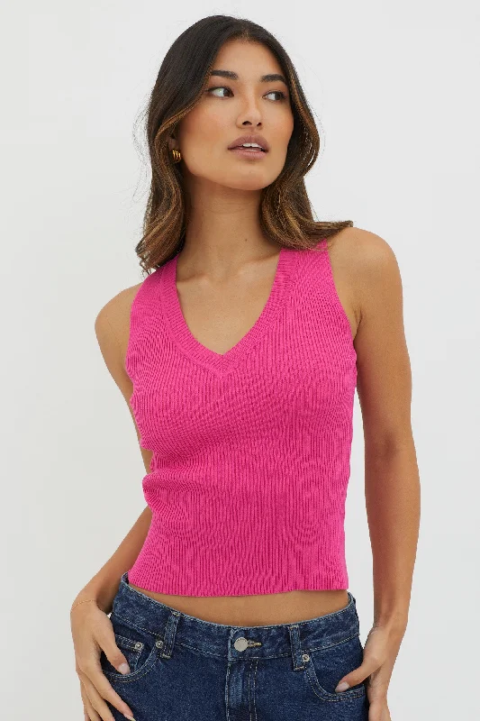 Today's Special D'Lila V-Neck Ribbed Knit Top Hot Pink