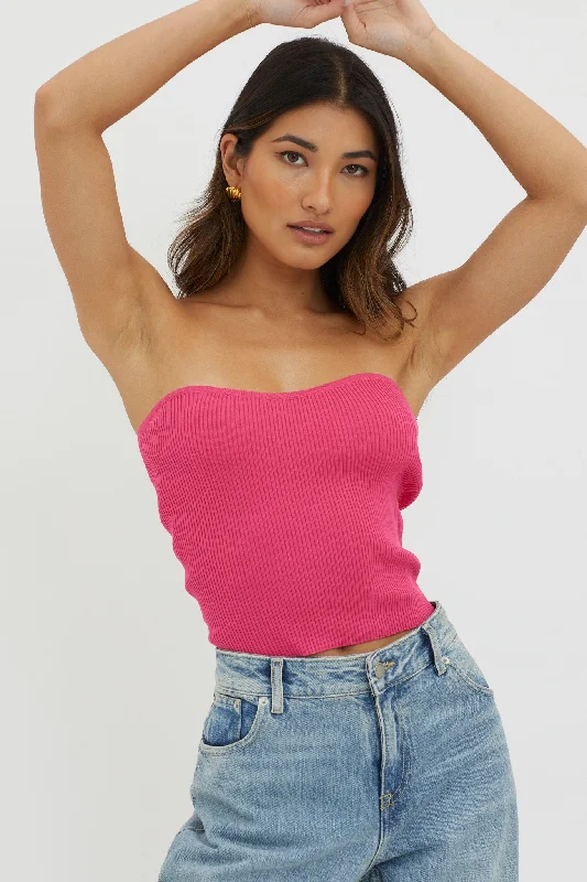 Price Drop Flora Strapless Knit Top Hot Pink