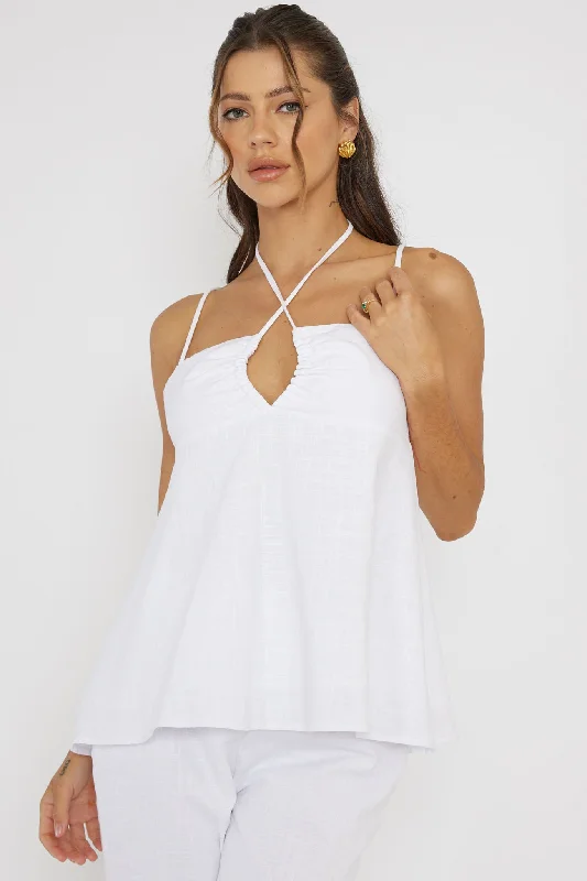 Overstock Sale Freestyle Neck Tie Top White