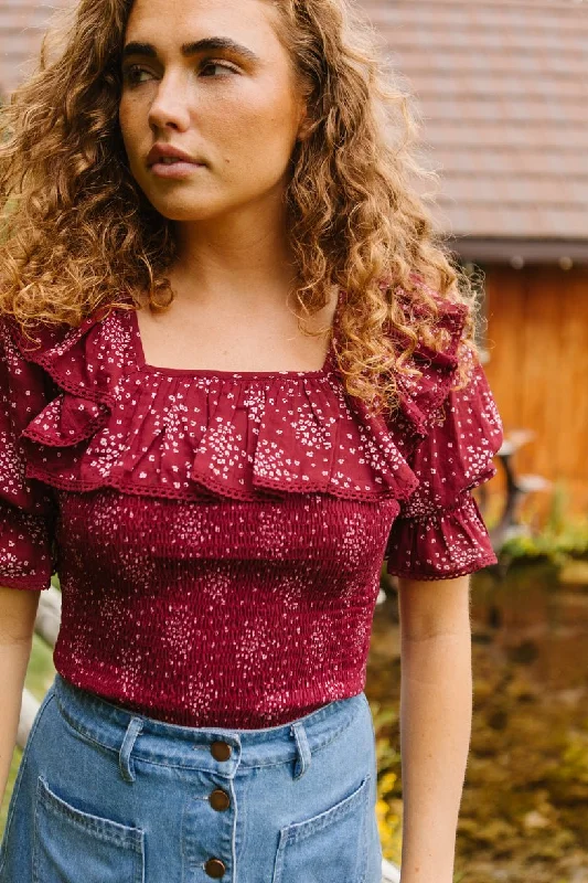 Price Break Gracie Top in Wine Floral - FINAL SALE
