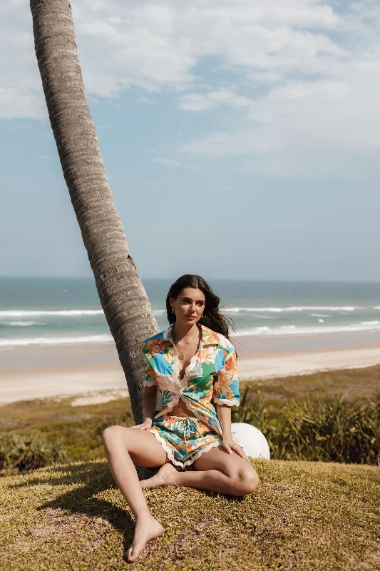 Act Fast Harriet Button Down Top - Malta Print