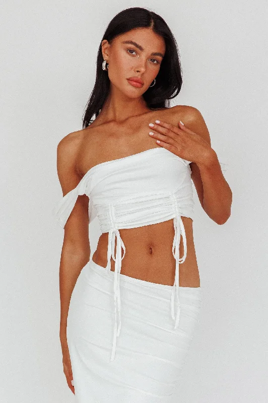 Incredible Offers Headliner Drawstring Ruched  Crop Top White