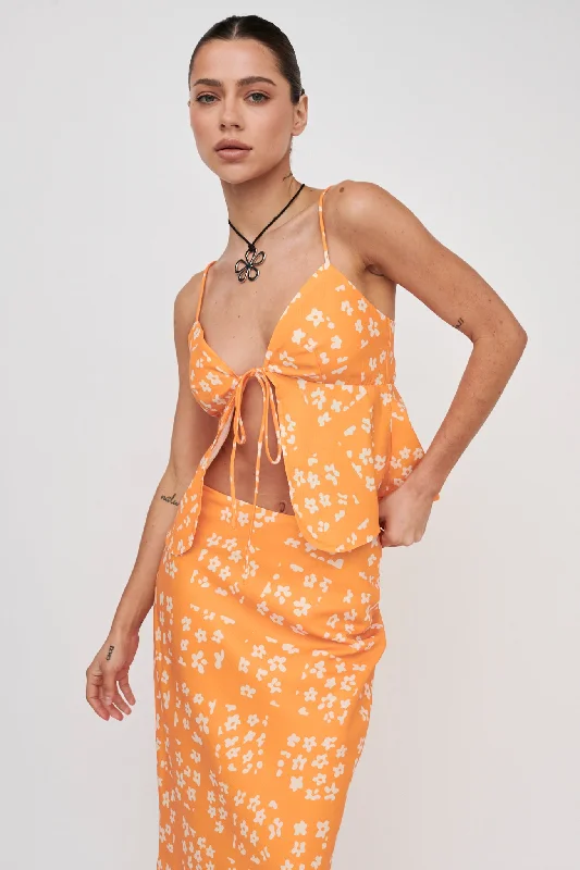 Value Deals Heart & Soul Tie Front Top Floral Orange