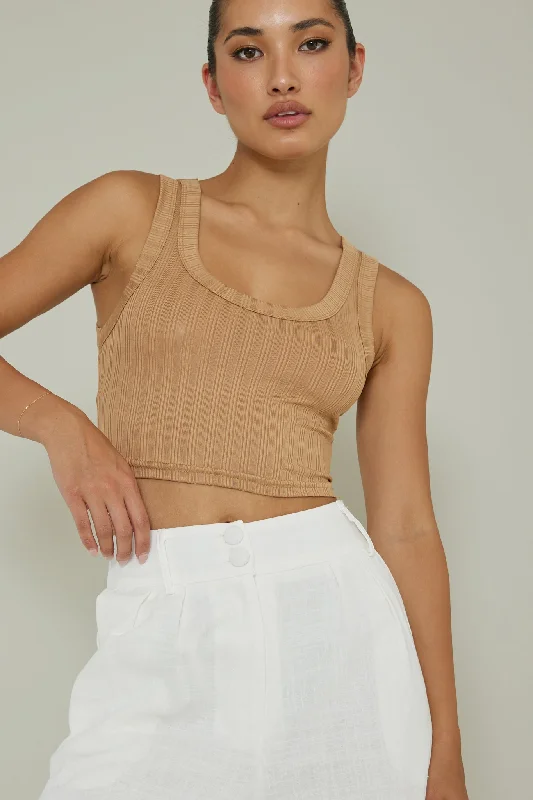 Price Drop In Sync Scoop Neck Crop Top Mocha