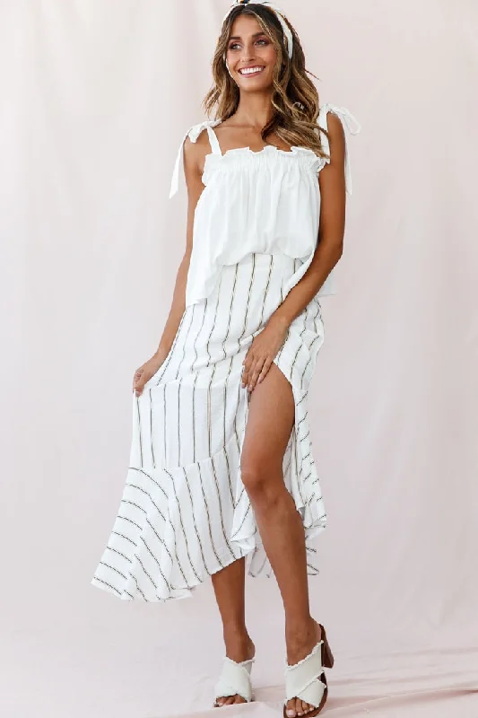 Huge Savings Journey Tied Shoulder Elasticated Neckline Top White