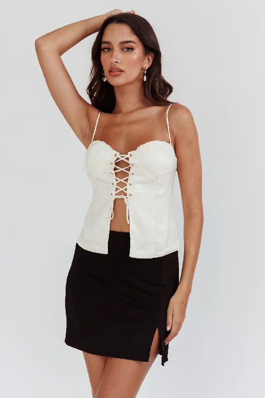 Steals and Deals Justina Lace-Up Front Top Ivory